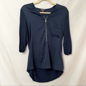 Vince Camuto Navy Blouse with Zipper Detail